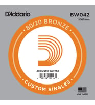D'Addario BW042 .042 Akustik Gitar Tek Teli - A/La Notası (Aksesuar)  80/20 Bronz Kaplama, Zengin Alt Frekanslar ve Kristal Netliğinde Tizler