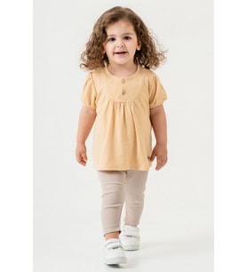 Bebek Çocuk Pamuklu Taytlı 2'li Takım Trend Moda Alt Üst Takım (Camel)