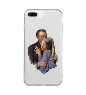 Iphone 7 Plus ve 8 Plus Uyumlu Van Gogh & İnci Küpeli Kız Tasarımlı Şeffaf Telefon Kılıfı