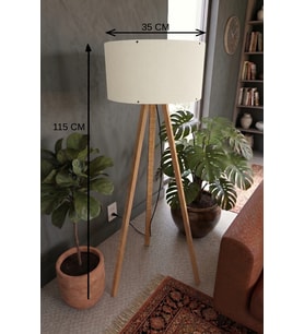 3 Ayaklı Tripod Lambader Krem Kumaş Başlık