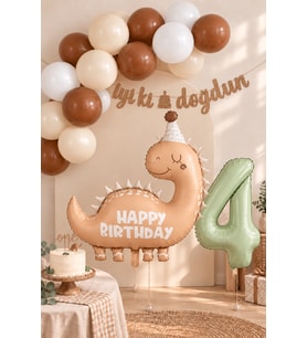 3 Yaş Retro Kahve Dinozor Tema Balon Zinciri Seti Set35
