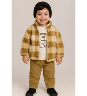 Bebek Erkek Peluş Ekose Mont & Kadife Pantolon 2’li Takım – 10702 -