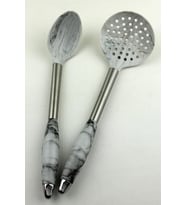 2 li Marble Silikon Servis Seti Metal Sap Kevgir, Kaşık
