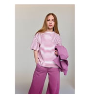 Defacto Oversize Çizgili Pembe Kız Çocuk T-Shirt G2464A8/PN114