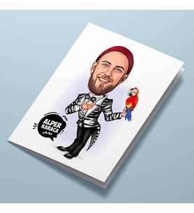 Kişiye Özel Papağanı Olan Erkek Karikatürlü Tebrik Kartı