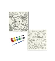 Okul Etkinliği-2'li Tuval Boyama Seti. 20x20 Cm Uv Baskı 6 Akrilik Boya 1 Fırça-model-236
