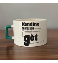 Kendine Depresyon Teşhisi Koymadan Önce Baskılı Yeşil Kulplu C Fincan