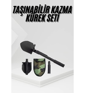 Katlanır Portatif Kazma Kürek Seti Portatif Çelik Taşıma Çantalı Pusulalı