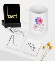 BK Gift Kişiye Özel Anne Temalı Kupa - Cep Aynası ve Sonsuzluk Annem Kolye Hediye Seti