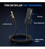 Bluetooth 5.4 Araç AUX Adaptörü, 3.5 mm Jack Araç Ses Kiti