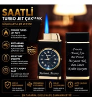 İsme Özel Turbo Jet Saatli Çakmak - Çift Yön Baskı Avantajı - Kutulu ve Hediye Paketinde