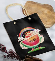 BK Gift Yaz Temalı Siyah Halat Saplı Kumaş Plaj Çantası -18, Baskılı Omuz Çantası, Alışveriş Çantası, Arkadaşa Hediye, Sevgiliye Hediye