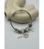 Çelik Silver Taşlı Balık Beyaz Charmlı Pandora Bileklik - 26blk48