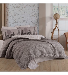 Hobby Tully Kahve - Çift Kişilik Poplin Kapitone Nevresim Takımı (Desenli)
