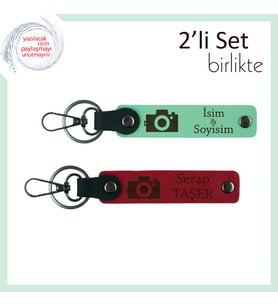 Kişisel Yazı Eklenebilir Fotoğraf Temalı Deri Hediye, Erkek Sevgiliye Uygun Set, Açık Yeşil-Kırmızı