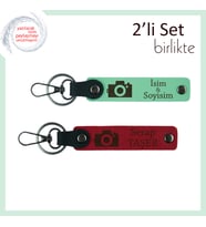 Kişisel Yazı Eklenebilir Fotoğraf Temalı Deri Hediye, Erkek Sevgiliye Uygun Set, Açık Yeşil-Kırmızı