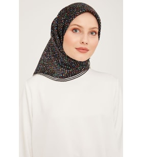 Armine Nostalji Serisi İpek Twill Eşarp 9013D-09 (Siyah - Beyaz)