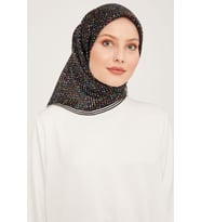 Armine Nostalji Serisi İpek Twill Eşarp 9013D-09 (Siyah - Beyaz)