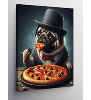 Kanvas Tablo Pizza Yiyen Pug Köpek