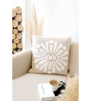 Bohem Özel Tasarım Punch Panç Desen Kare Dekoratif Kırlent Kılıfı 43x43 cm Boho Bej