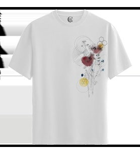Floral Hex - %100 Pamuklu Kadın Beyaz Tişört - Premium Quality