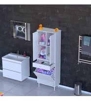 Modilayn YENİ AFRA 65x173x32,5 cm' lik 1 Çekmece, 1 Göz Sepet, 2 Kapak, 4 Raf Dar Alan Banyo Dolabı
