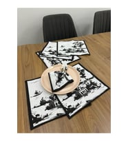 Toile De Jouy Monet Amerikan Servis 6’lı Set  30x30 cm  %100 Pamuk Dijital Baskılı  Country Tarzı (Siyah)