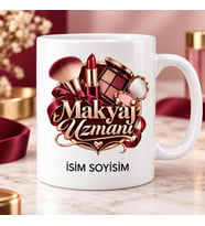 Makyaj Uzmanı Kupa Bardak Bordo Ruj Fırça ve Far Paleti Desenli