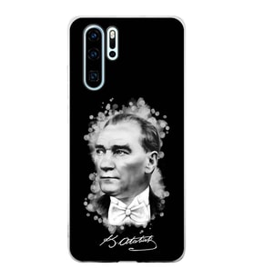 Huawei P30 Pro Uyumlu Kapak Atatürk Tasarımlı Şeffaf Silikon Kılıf