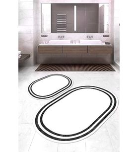 Dijital Baskılı Kaymaz Taban Yıkanabilir Oval 2'li Klozet Takımı Banyo Paspası NOKZ-SD-299 (Beyaz)