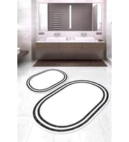 Dijital Baskılı Kaymaz Taban Yıkanabilir Oval 2'li Klozet Takımı Banyo Paspası NOKZ-SD-299 (Beyaz)