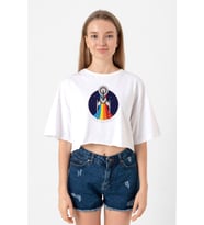 Star Trek Discovery Retro Ship Beyaz Kadın Crop Tshirt