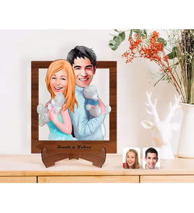 BK Gift Kişiye Özel Sevgililer Karikatürlü Ahşap Standlı 3D Biblo-87 (Beyaz)