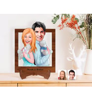 BK Gift Kişiye Özel Sevgililer Karikatürlü Ahşap Standlı 3D Biblo-87 (Beyaz)
