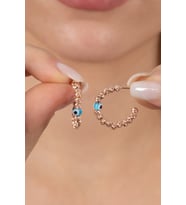 925 ayar gümüş küpe rose 20 mm nazarlı dorica halka küpe SGTL13162ROSE