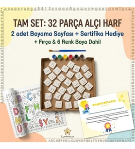 Alçı Harf Boyama Seti 32 Parça Alfabe Boyama Seti Eğitici Çocuk Aktivite Seti 2 Sayfa Boyama Aktivitesi 6 Boya, Fırça, Sertifika