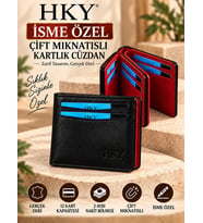 HKY İsme Özel Hakiki Deri Çift Mıknatıslı Erkek Cüzdan Kartlık – Çok Bölmeli İnce Tasarım
