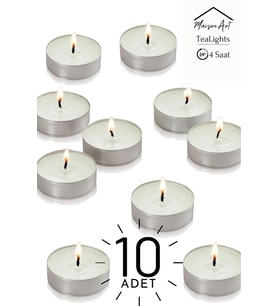 10 Adet  Yasemin Kokulu Tealight Mum  4 Saat Yanar  Dekoratif Mumluk Mumu