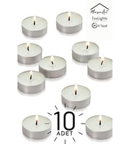 10 Adet  Yasemin Kokulu Tealight Mum  4 Saat Yanar  Dekoratif Mumluk Mumu (Krem)