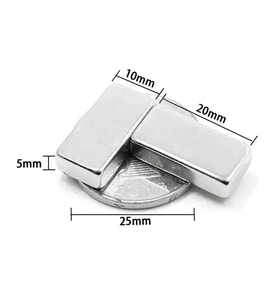 2 Adet 20x10x5 Mm Neodyum Magnet N35 Güçlü Mıknatıs Köşeli Ve Dayanıklı Nikel Kaplama