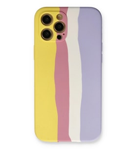 Iphone 12 Kılıf Ebruli Lansman Silikon - Sarı-Mavi