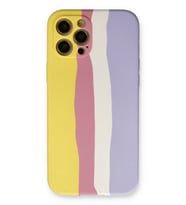 Iphone 12 Kılıf Ebruli Lansman Silikon - Sarı-Mavi