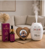 NYORA Kişiye Özel Ahşap Kalp Çerçeve Meow Temalı H2O Hava Nemlendirici Cihaz Lotus Kokulu 20 Ml Damlalıklı Aroma Terapi Esansiyel Yağ