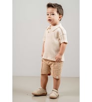 Bebek Çocuk Pamuklu Şortlu 2'li Takım Trend Moda Alt Üst Takım (Camel)