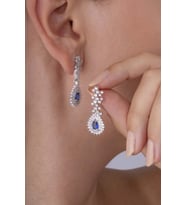 Gümüş Pazarım Hürrem Sultan Modeli Safir Taşllı Damla Motifli 925 Ayar Gümüş Küpe