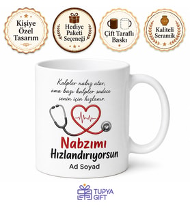 Stetoskop ve Kalp Çizimli Nabzımı Hızlandırıyorsun Doktor Kupa Bardak Hediye