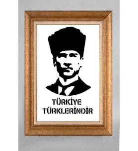 Altın Varaklı Paspartulu Çerçeveli Atatürk Tablo sd592