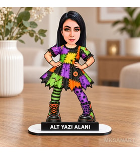 Fotoğraftan Kişiye Özel Cadılar Bayramı Karikatür MDF Karikatürlü 18 cm MDF Masaüstü Biblo - Masaüstü Hediye 2. Model