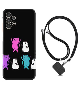 Samsung Galaxy M14 Kılıf Resimli Boyun Askılı İpli Desenli Silikon Series Cat Dance 1824