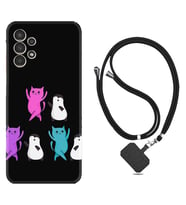 Samsung Galaxy M14 Kılıf Resimli Boyun Askılı İpli Desenli Silikon Series Cat Dance 1824